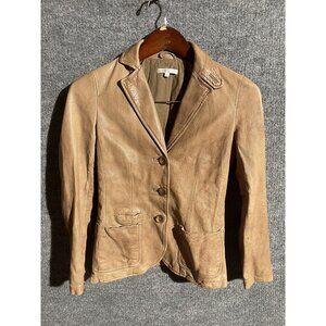 Vince Blazer Womens 2 Brown Leather Button Front Lined Jacket Pockets Casual